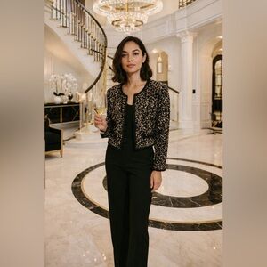Tahari Black and Gold Sequin Blazer